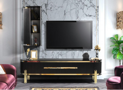 Modernes Lowboard Luxus RTV TV-Ständer Wohnzimmermöbel Schwarz Gold